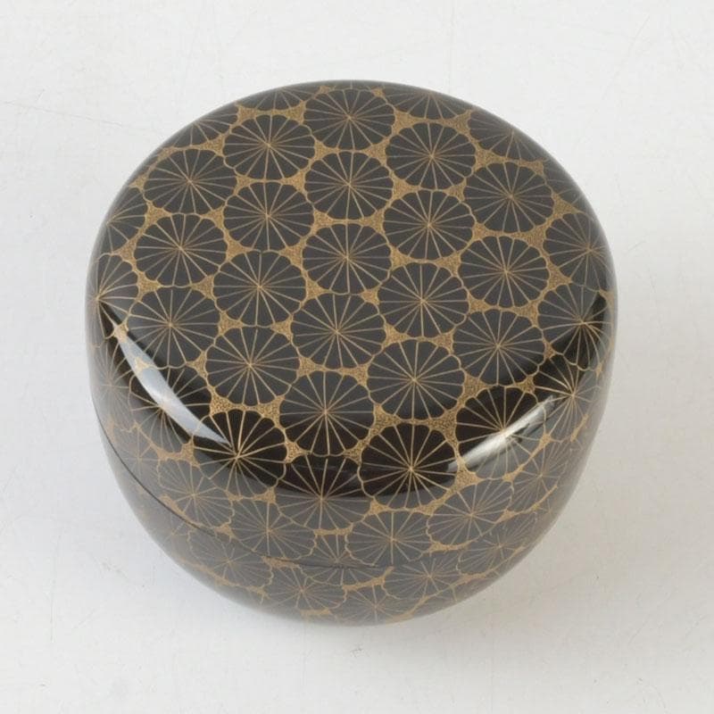 茶道具　輪島塗　前志芸男作　沈金菊文様　平棗　共布共箱　V　9581