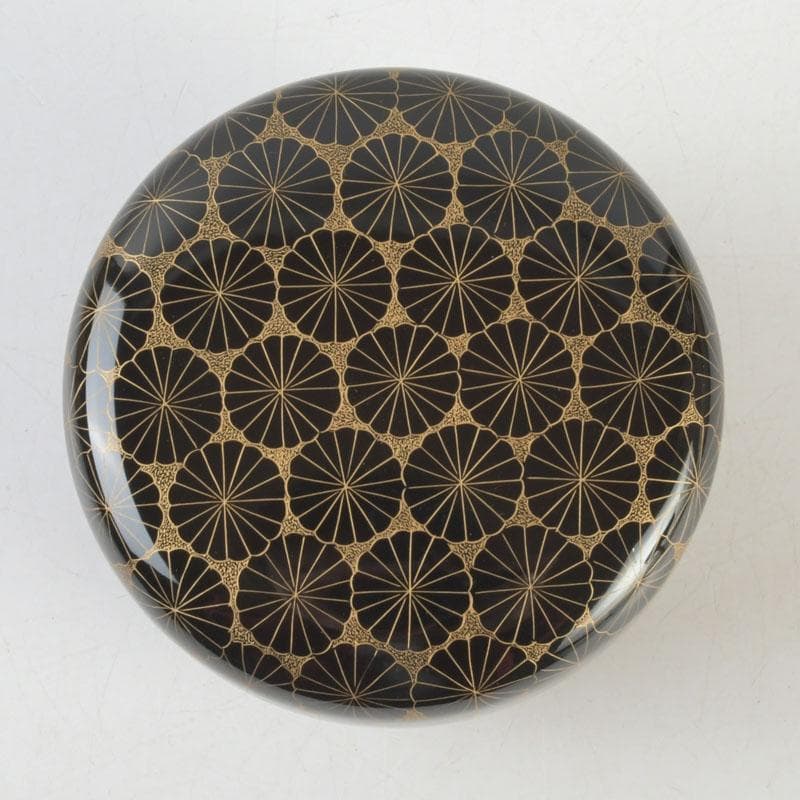 茶道具　輪島塗　前志芸男作　沈金菊文様　平棗　共布共箱　V　9581