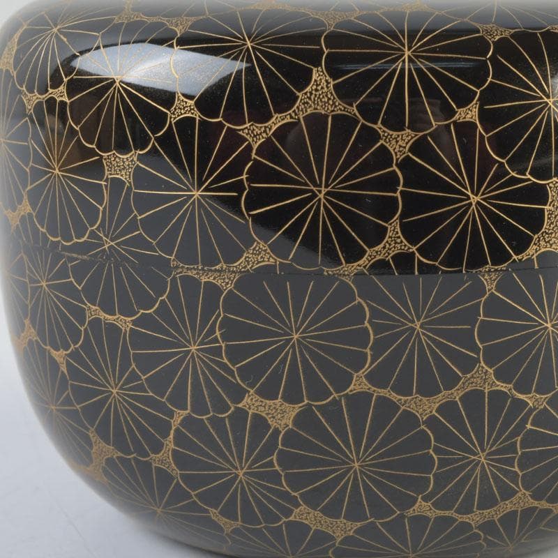 茶道具　輪島塗　前志芸男作　沈金菊文様　平棗　共布共箱　V　9581