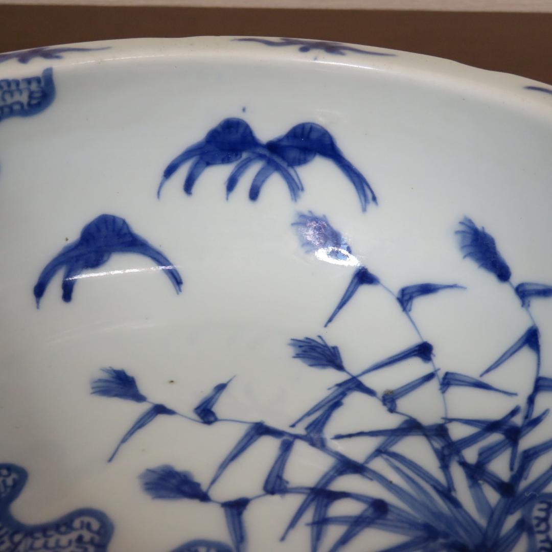 鉢 丼 微塵唐草 厚手 蛇の目 江戸 明治 ススキ 鶴