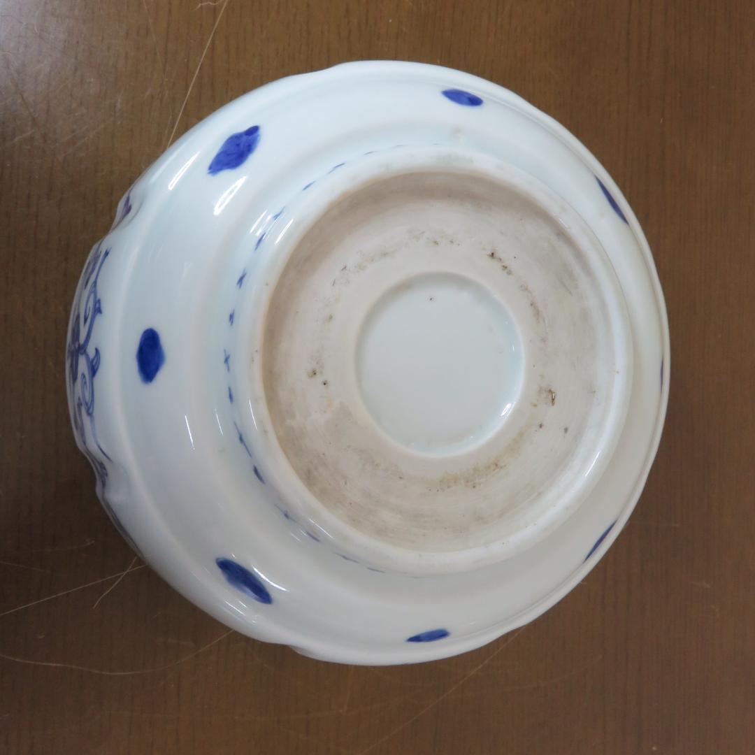 鉢 丼 微塵唐草 厚手 蛇の目 江戸 明治 ススキ 鶴