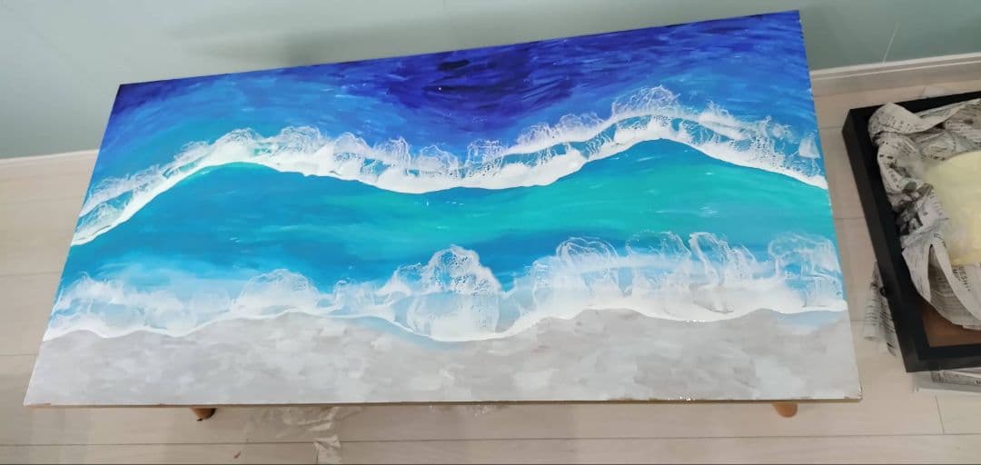 大型オーシャンレジン折り畳みアート作品ハンドメイド宮古ブルー　ローテーブル