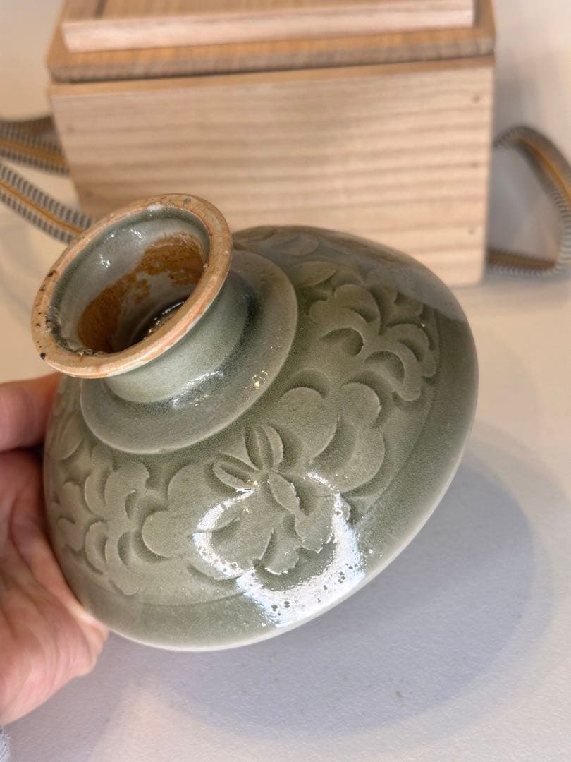 宋代 耀州窯 高台 小杯 青磁 共箱付 中国古陶磁 コレクション