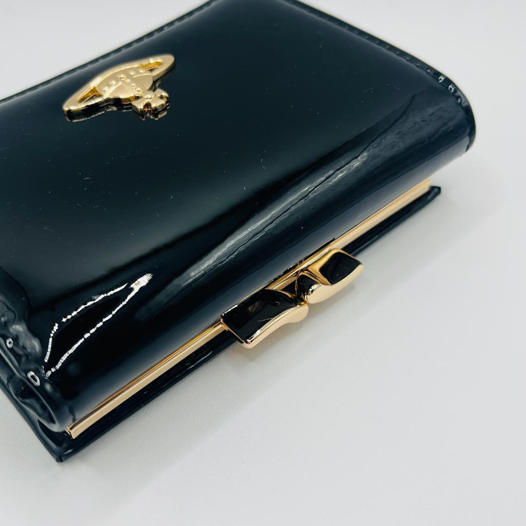 Vivienne Westwood 特価 がま口 定番 折財布 黒 エナメル