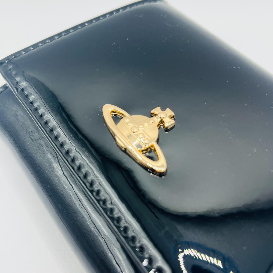 Vivienne Westwood 特価 がま口 定番 折財布 黒 エナメル