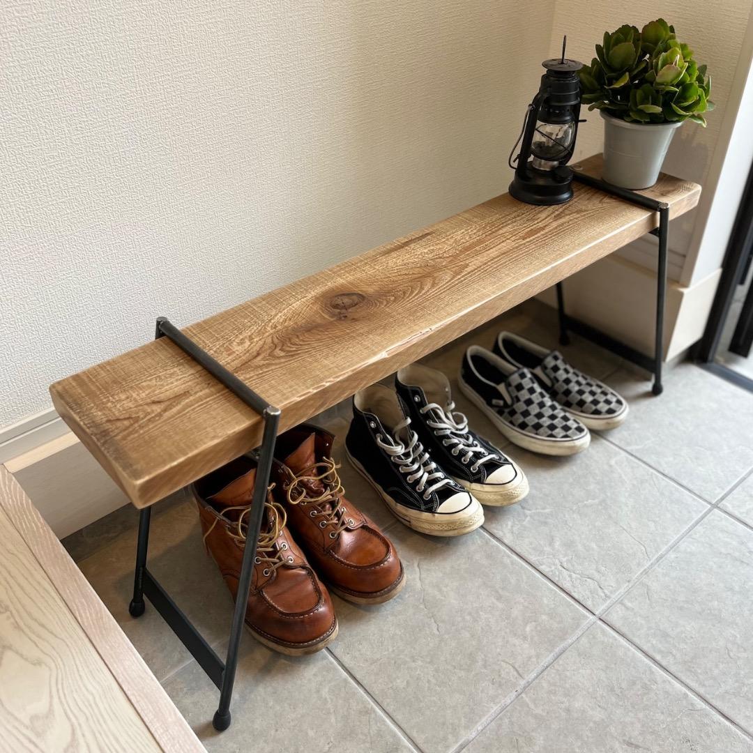 ▼最終▼ ベンチ ラック 玄関 花台 アイアン 古材 観葉植物 腰掛 95cm