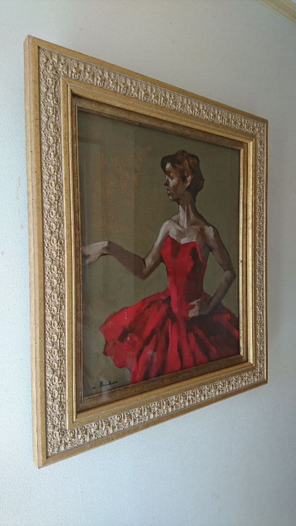 油彩 F8「赤いドレスのバレリーナ」
