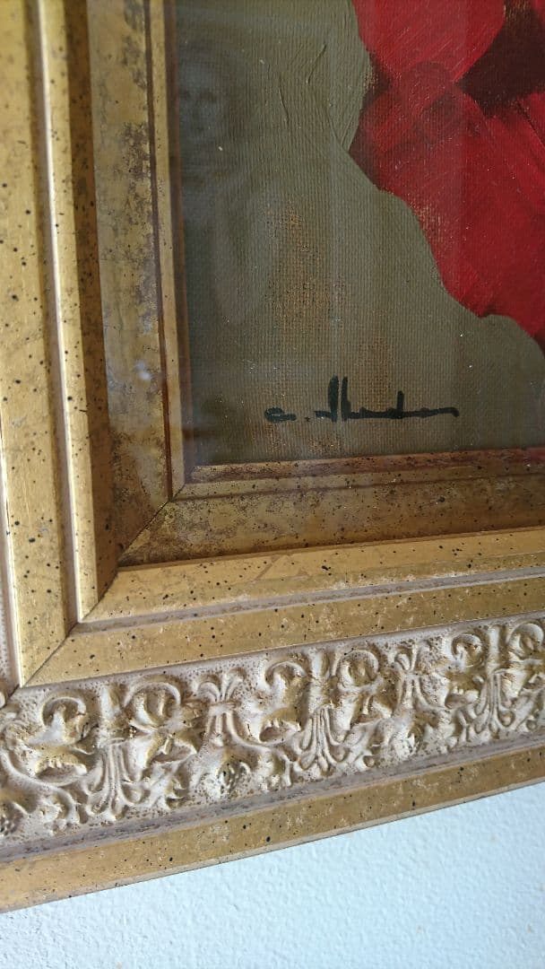 油彩 F8「赤いドレスのバレリーナ」