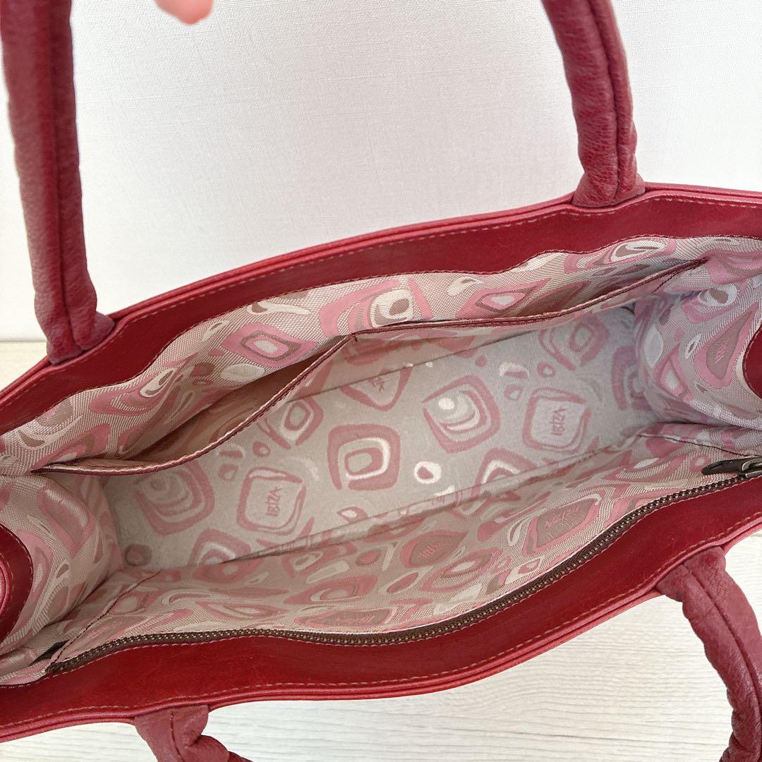 未使用 IBIZA イビザ 赤茶 レザー ハンドバッグ 革 ポーチ付き