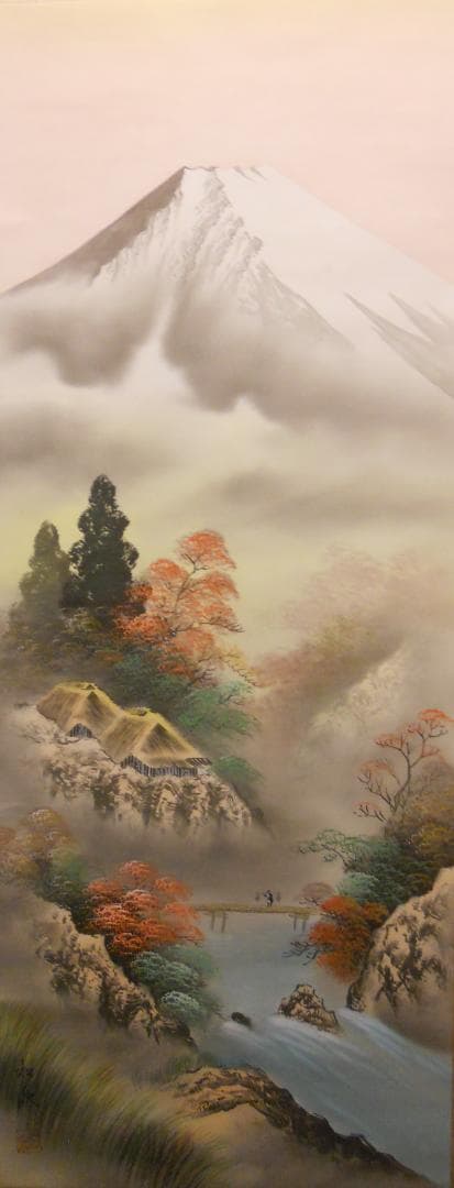 掛け軸 松泉 急流錦繍之図 絹本 希少 軸装 茶道具 掛軸 美品 です。