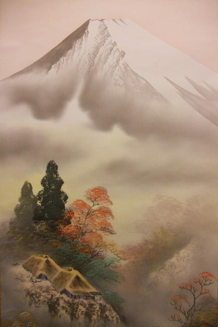 掛け軸 松泉 急流錦繍之図 絹本 希少 軸装 茶道具 掛軸 美品 です。