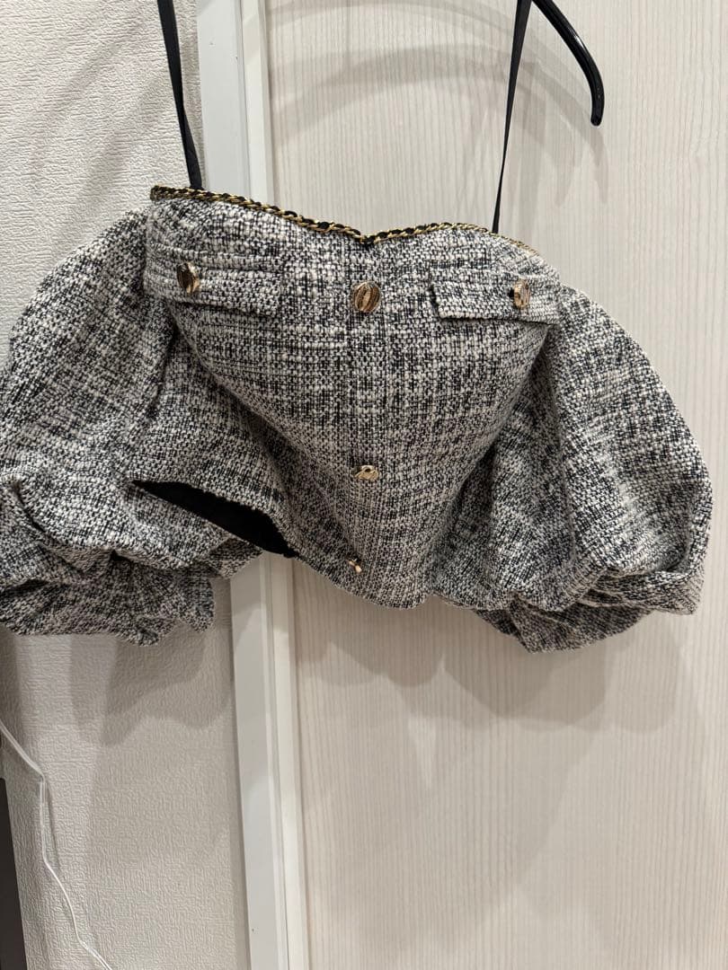 【ぴよ子】ニットツイードオフショルセットアップタイトミニドレス