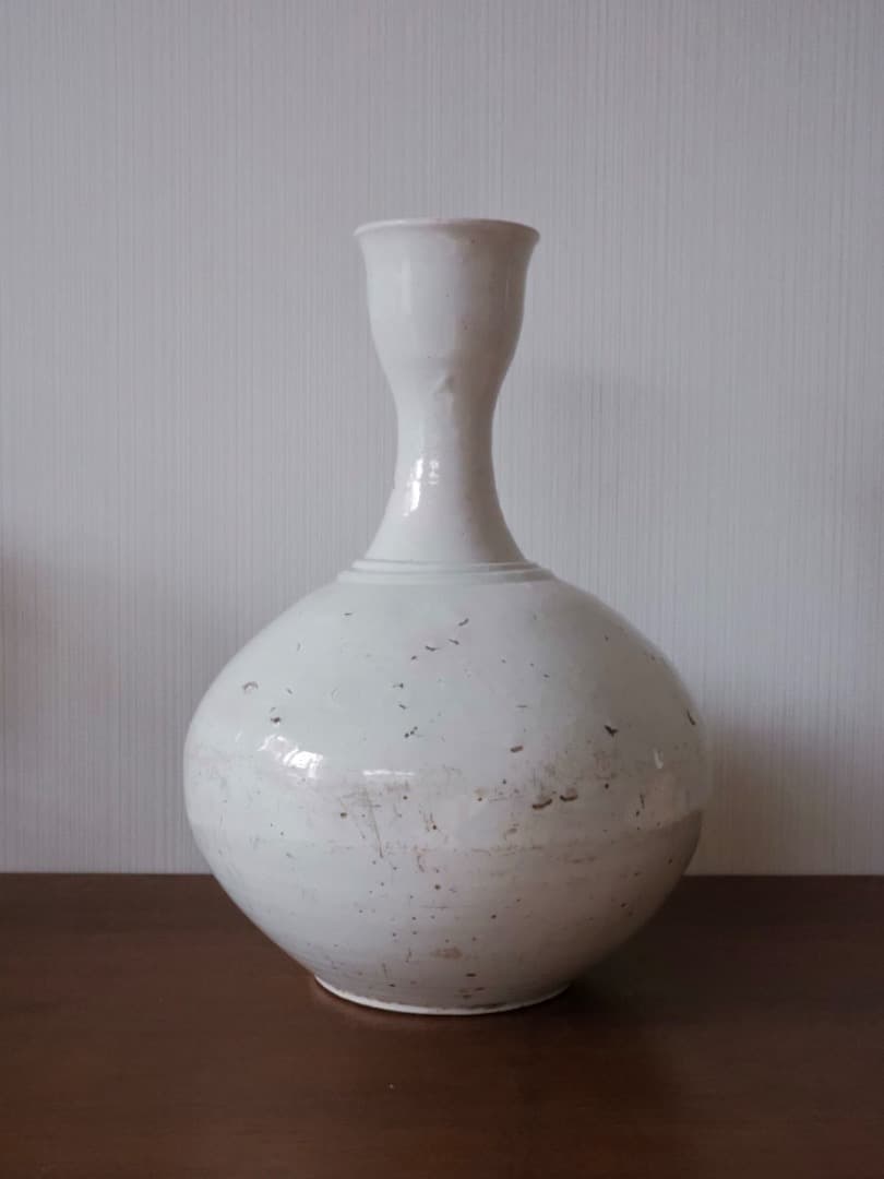 朝鮮美術　李朝　白磁　徳利　花瓶　古陶磁　古民藝　箱付　古道具　Q2316