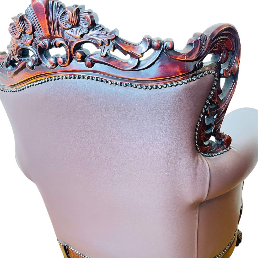 高級 アームチェア ソファ クラシック ヨーロピアン 1人掛け 鋲打ち 彫刻 革