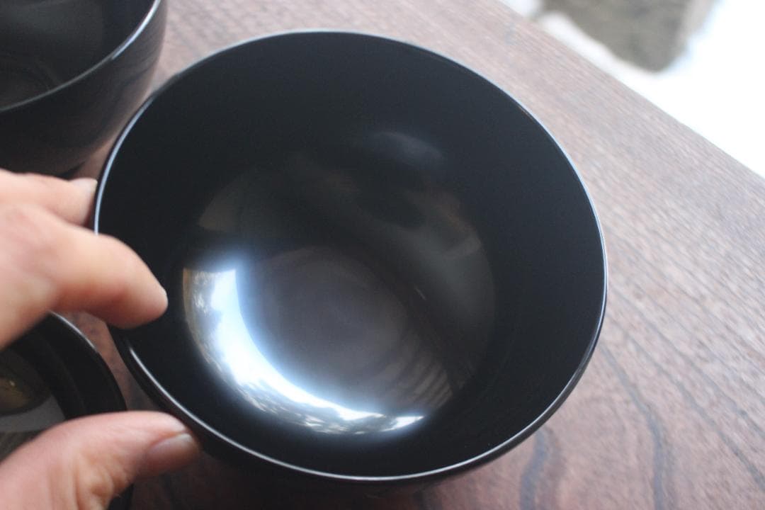 デッドストック！上質黒漆に極上鶴沈金の映えるお椀2点（検輪島塗沈金椀雑煮椀