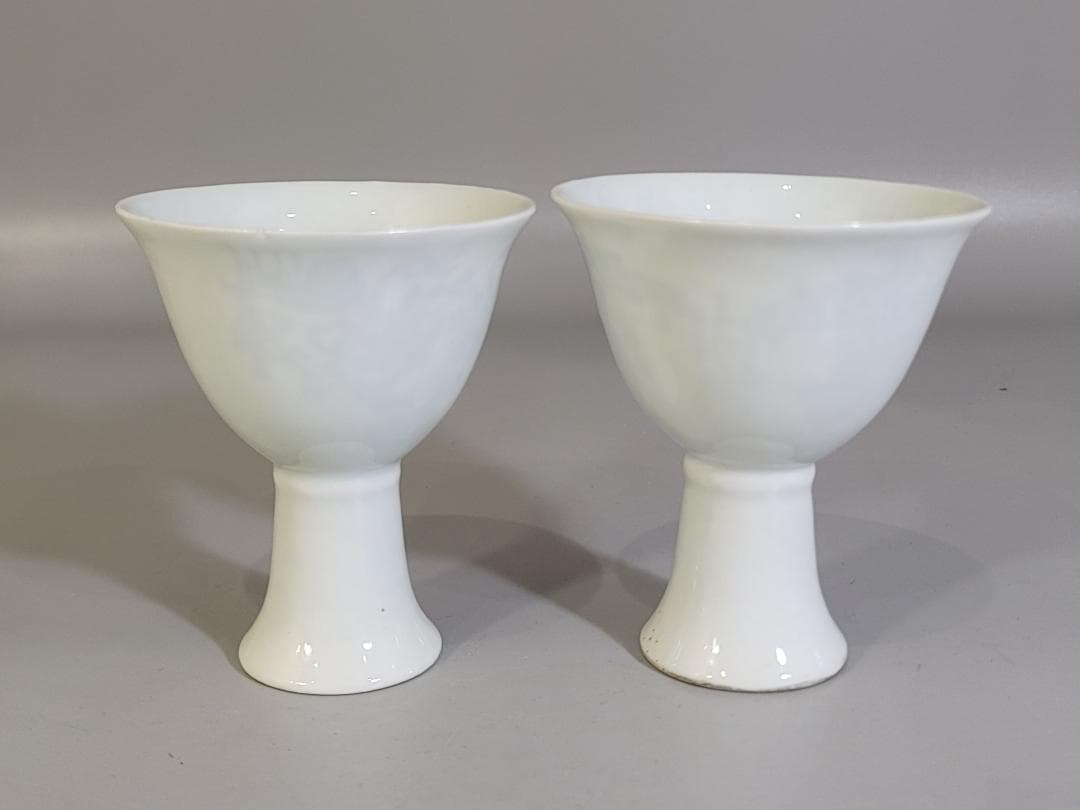 中国 白磁 高碗 一対 官 銘