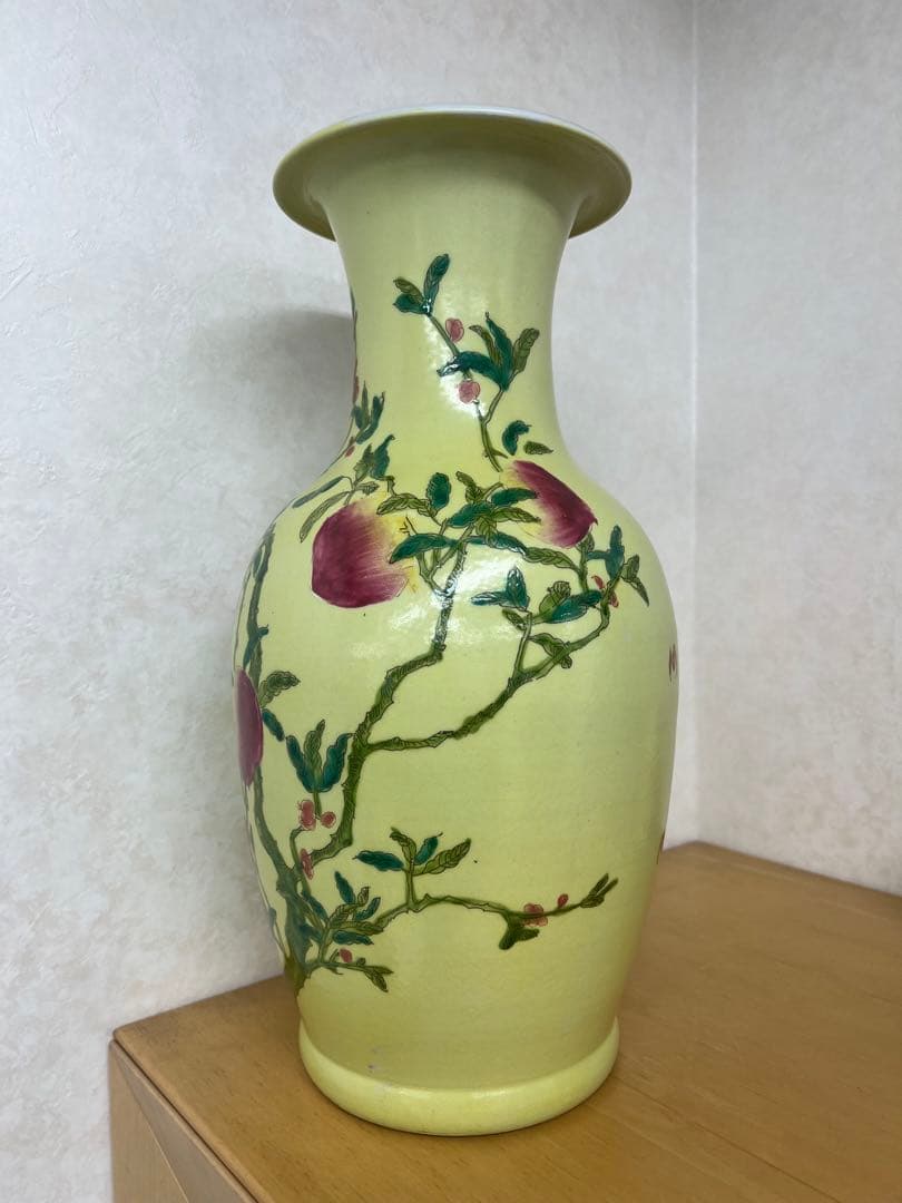 中国清康熙年製銘寿桃紋瓶　官窯骨董唐物古美術アンティーク　青磁　江戸コレクション