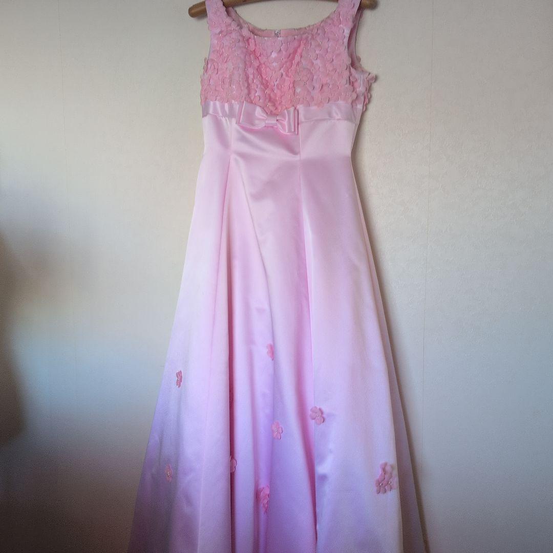 【上質サテン】ピンク カラードレス 花柄トップス お色直しにも♪