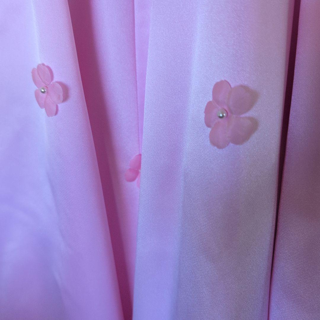 【上質サテン】ピンク カラードレス 花柄トップス お色直しにも♪