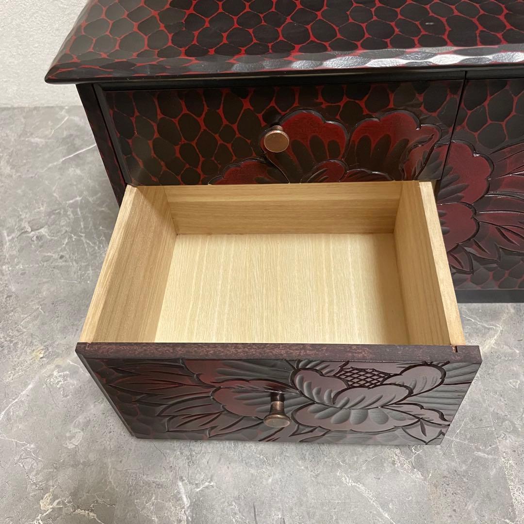 鎌倉彫 鏡台 三面鏡 木製 彫刻 牡丹花 昭和レトロ 和風 ドレッサー