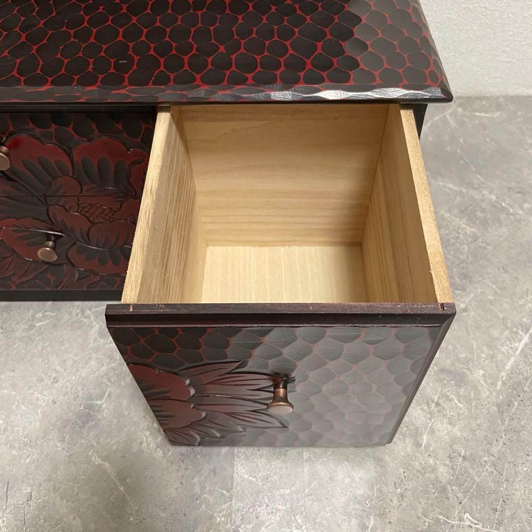 鎌倉彫 鏡台 三面鏡 木製 彫刻 牡丹花 昭和レトロ 和風 ドレッサー