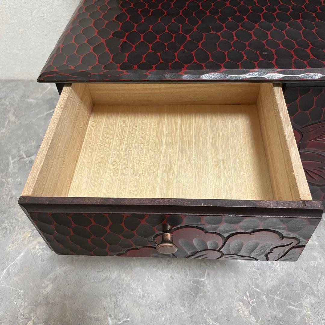 鎌倉彫 鏡台 三面鏡 木製 彫刻 牡丹花 昭和レトロ 和風 ドレッサー