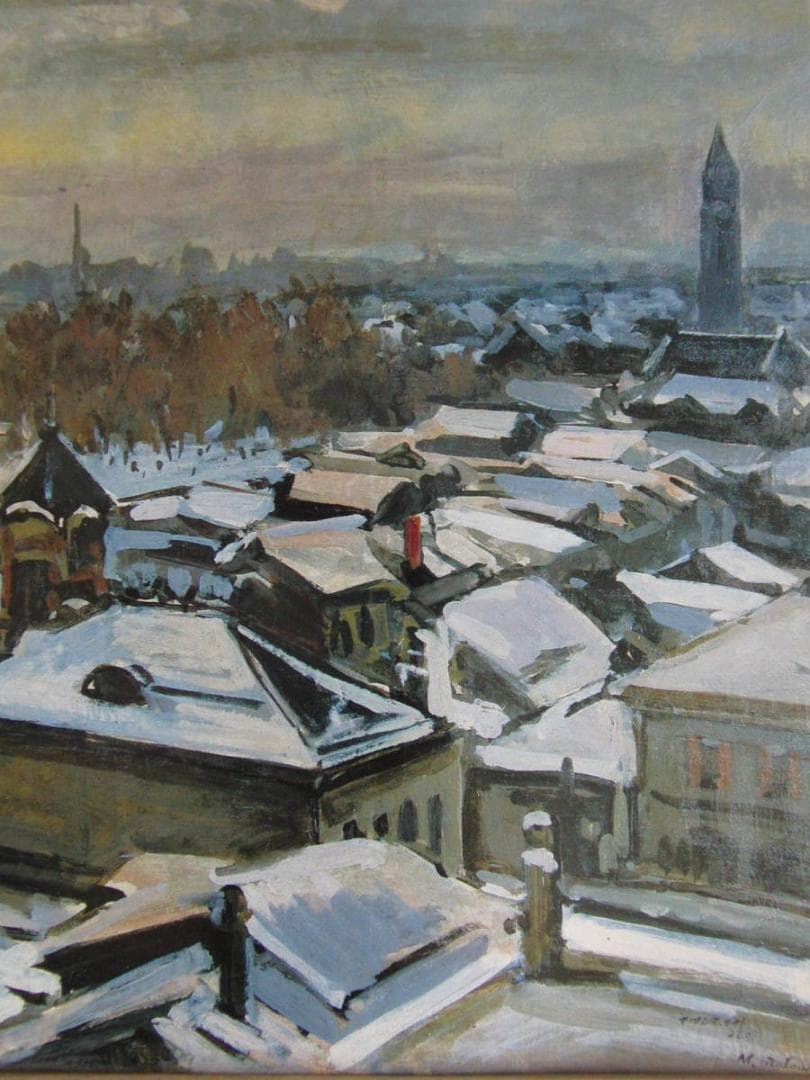 松島正幸、【札幌雪日】、希少な大判額装用画集より、美品、日本人画家、新品額装付