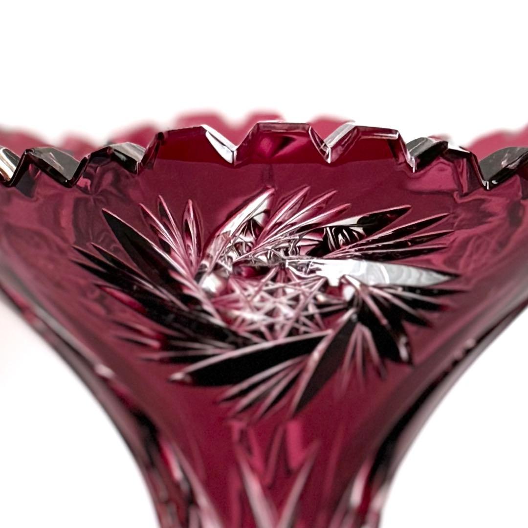 ボヘミアクリスタル ボヘミアガラス 被せカット 切子 花瓶