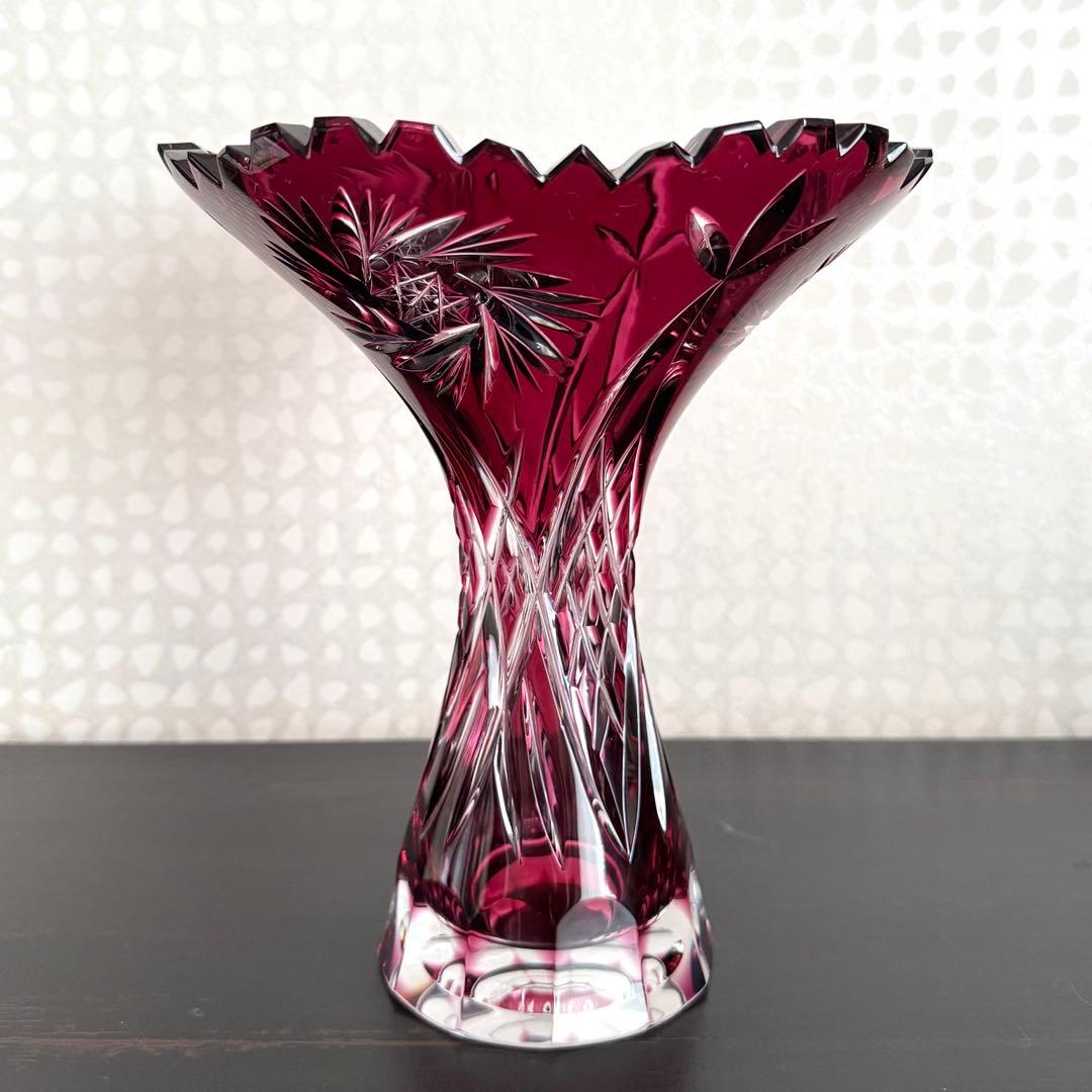 ボヘミアクリスタル ボヘミアガラス 被せカット 切子 花瓶