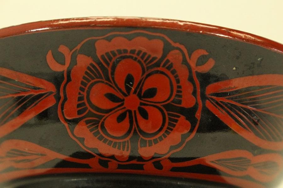 朱漆 輪花模様 小皿 十件 時代物(A733)