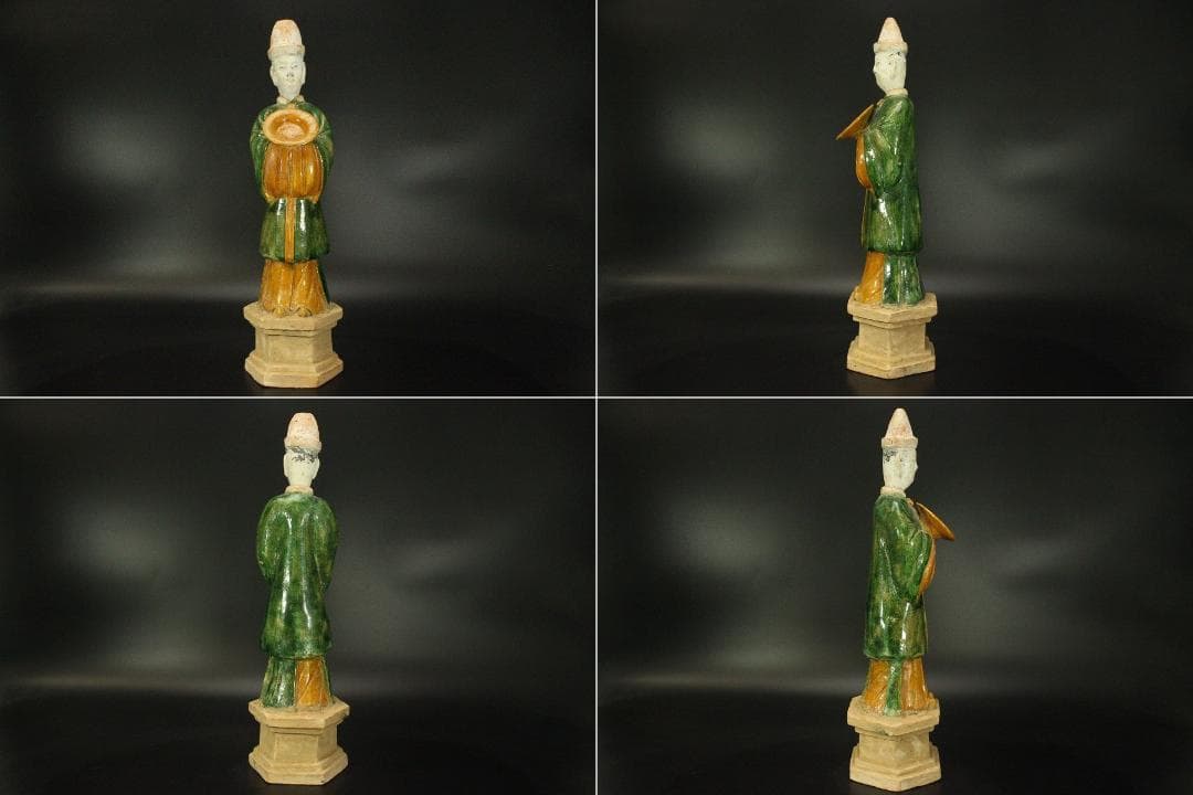 中国美術 唐三彩 宦官 俑 置物 高47cm(LC368)