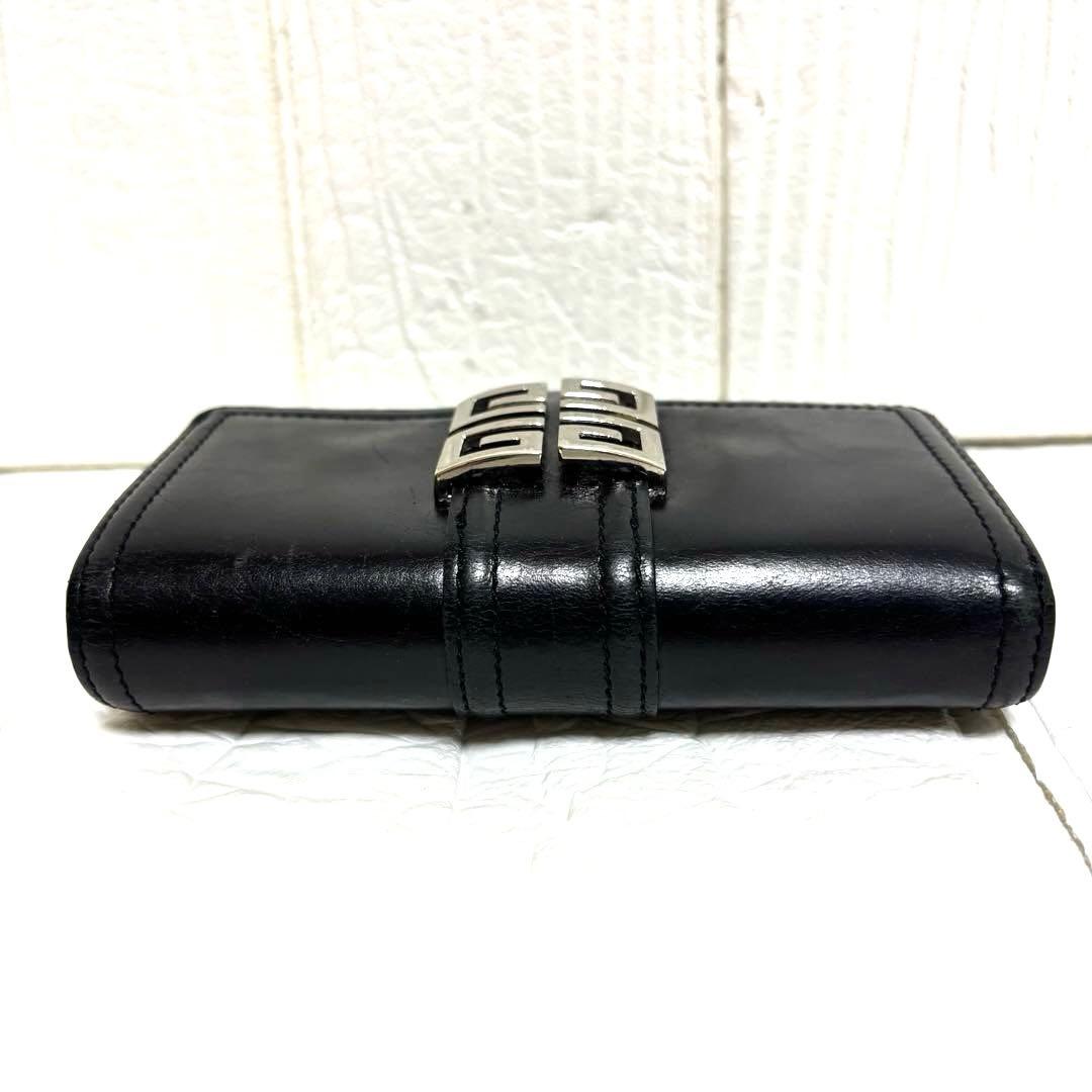 希少 ジバンシー メタル ビッグ ロゴ レザー 二つ折り 財布 黒 ヴィンテージ