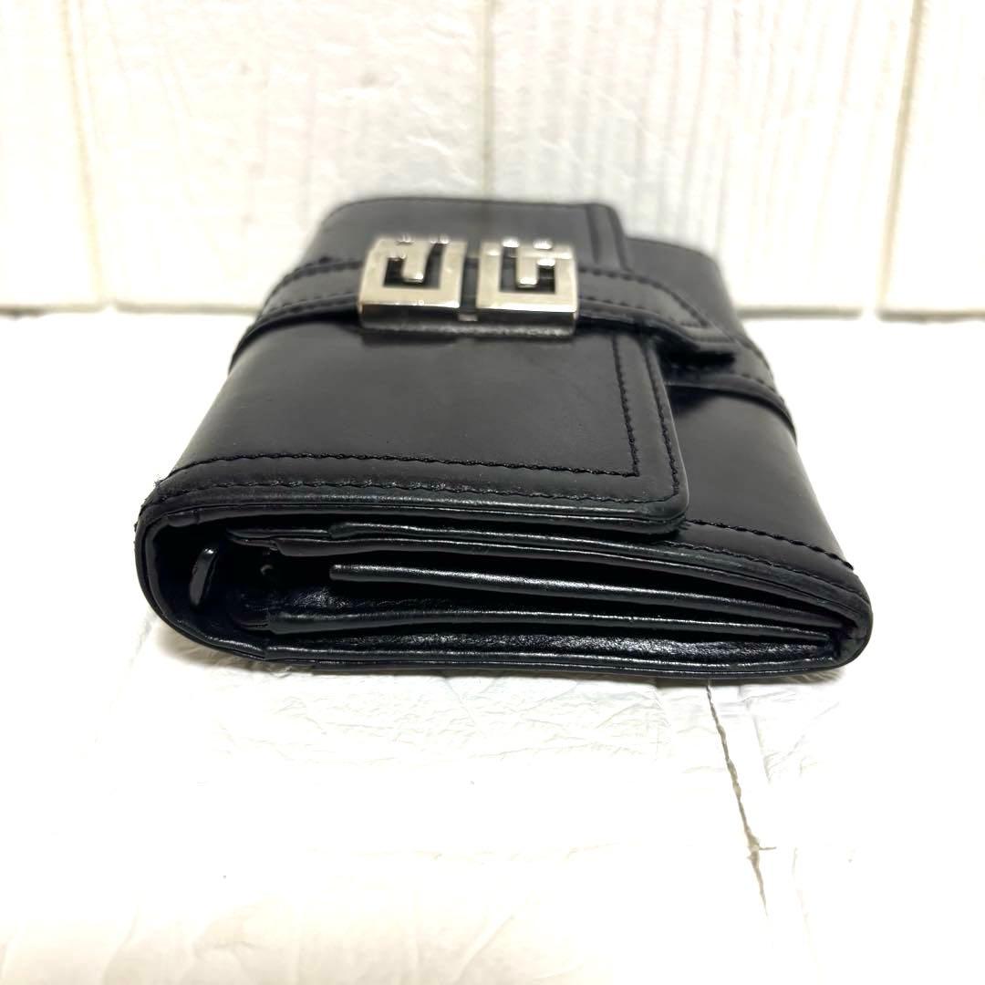 希少 ジバンシー メタル ビッグ ロゴ レザー 二つ折り 財布 黒 ヴィンテージ