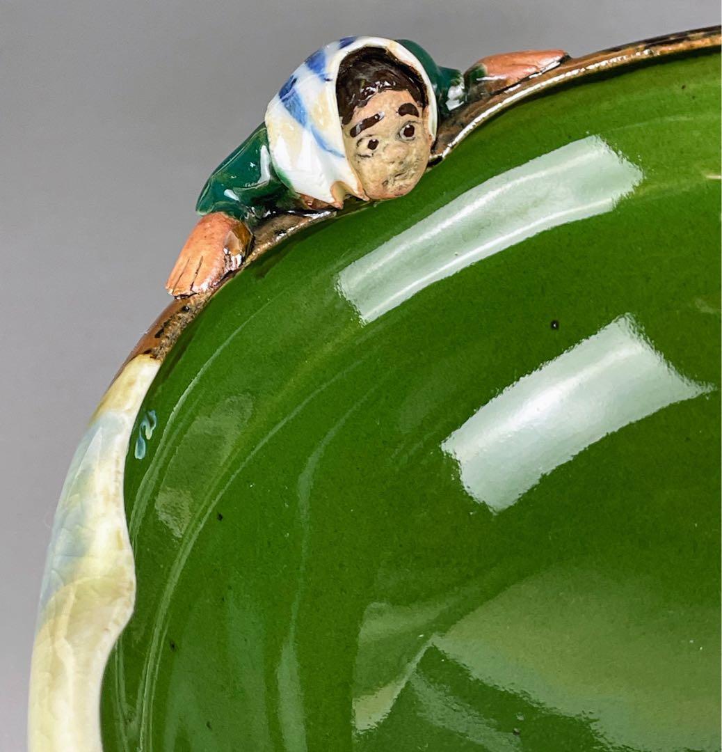 隅田焼 井上良斎 高浮彫人物立体造形焼物 明治期 ボウル トレイ 深皿 鉢