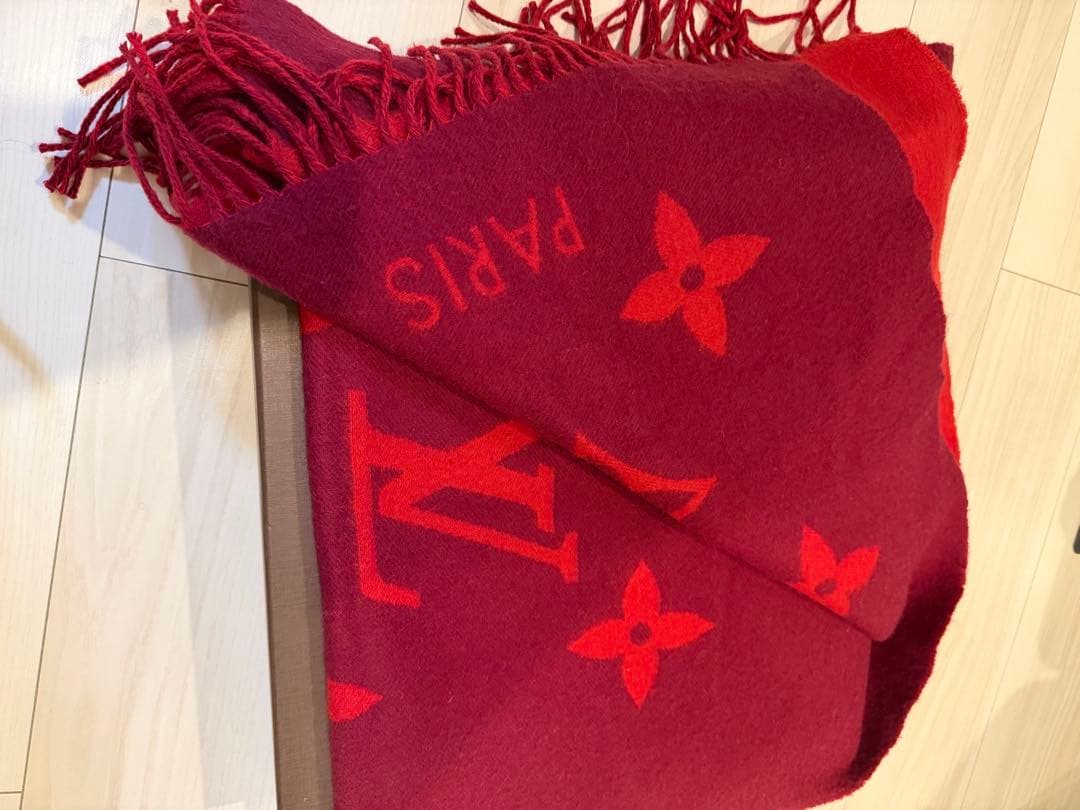 LOUIS VUITTON 赤 マフラー ウール混紡