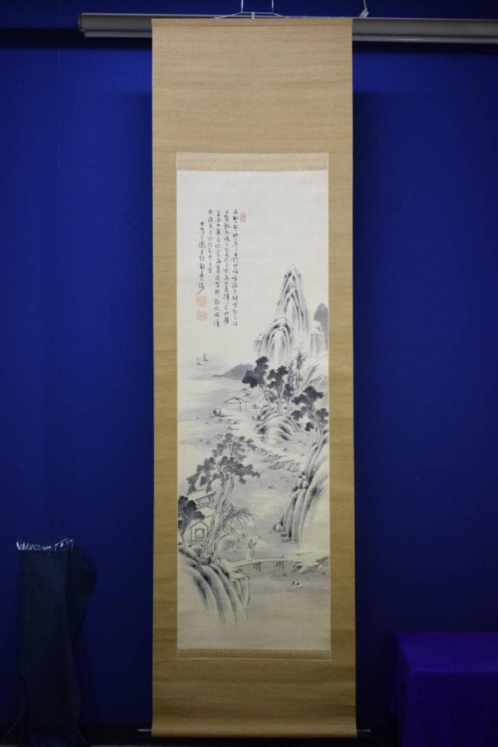 真作/長三洲/山水人物画賛/布袋屋掛軸HG-301