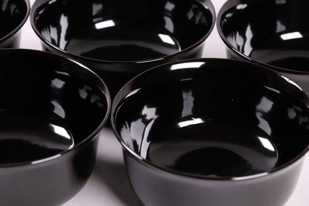 木製漆器 菊花蒔絵 黒塗 椀 五客 漆芸 茶懐石 会席道具 草花【MA286】