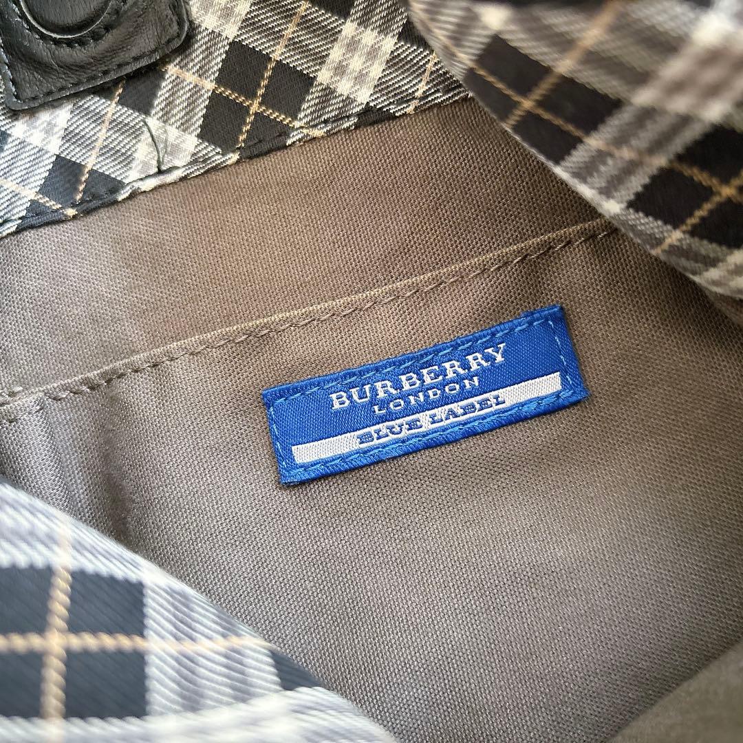 バーバリーブルーレーベル 2way ショルダーバッグ ナイロン×レザー 黒