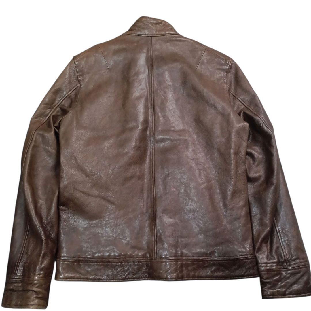 ✨BLUE WORK ラム 裏地チェック 立襟 riri シングルライダース