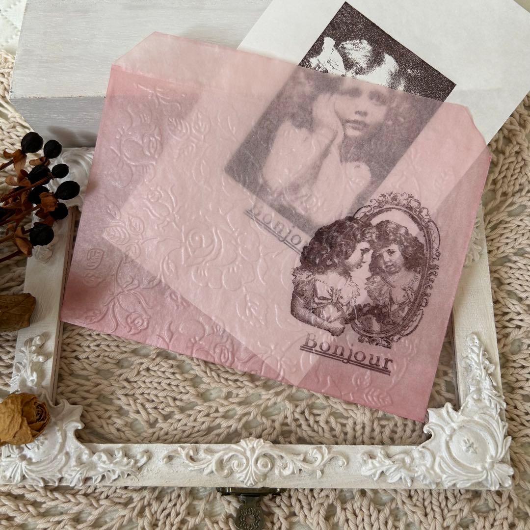 〜再販〜鏡に映る少女♡染め♡エンボス加工♡グラシン封筒♡平袋