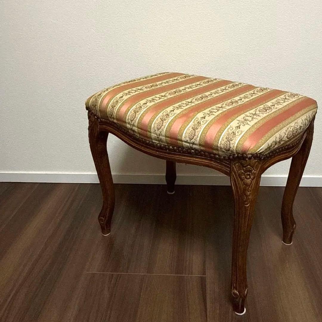 イタリア製 スツール チェア 椅子 猫脚 腰掛け ピンク ストライプ