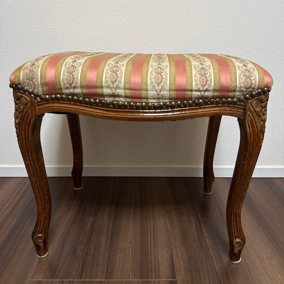 イタリア製 スツール チェア 椅子 猫脚 腰掛け ピンク ストライプ