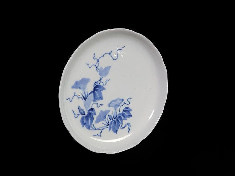 古伊万里　染付　朝顔の図　6寸皿　江戸中期 　A889AS-BGp