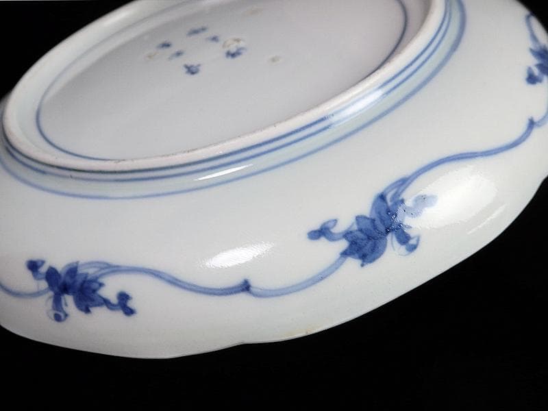 古伊万里　染付　朝顔の図　6寸皿　江戸中期 　A889AS-BGp