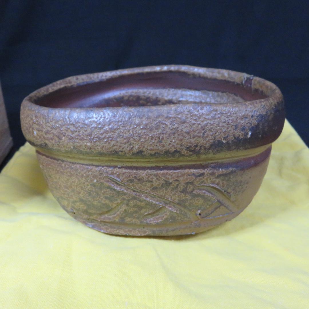 茶碗 作家物 銘 共箱か 木箱 茶道具 茶器 草文 変形
