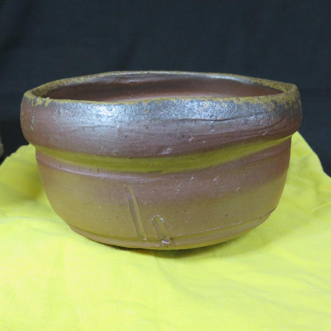 茶碗 作家物 銘 共箱か 木箱 茶道具 茶器 草文 変形