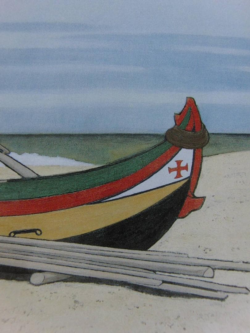 岩壁冨士夫、【トレイラーの浜辺】、希少な額装用画集より、新品額装、マット額装付