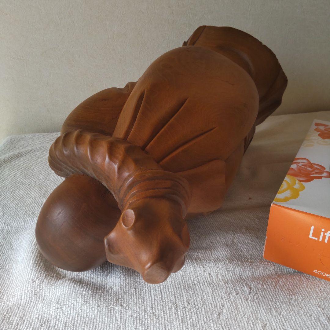 美品 布袋様 35㎝ 3㎏ 芯材上等品の木彫り 布袋尊 蔵出し