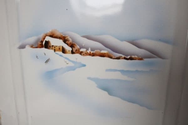 フランス アンティーク 古い琺瑯製のレードルラック ポストルッシュ 冬景色