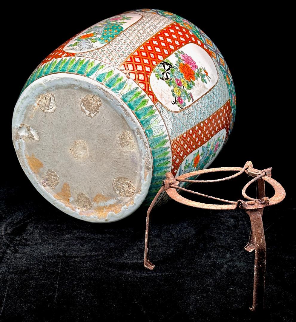 極上絵付け！　明治〜大正期　伊万里焼　十錦手　色絵火鉢　五徳付き